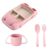 Set Repas Bébé en Silicone – Assiette Voiture avec Couverts et Tasse - Rose