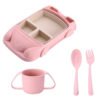 Set Repas Bébé en Silicone – Assiette Voiture avec Couverts et Tasse - Rose