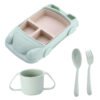 Set Repas Bébé en Silicone – Assiette Voiture avec Couverts et Tasse - Vert