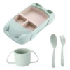 Set Repas Bébé en Silicone – Assiette Voiture avec Couverts et Tasse - Vert