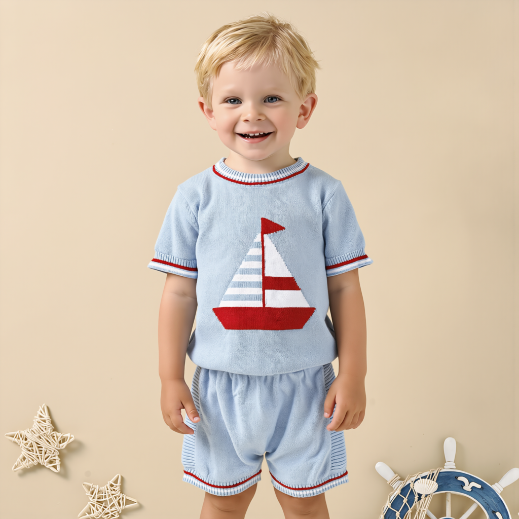 Bébé qui porte l'ensemble bleu ciel