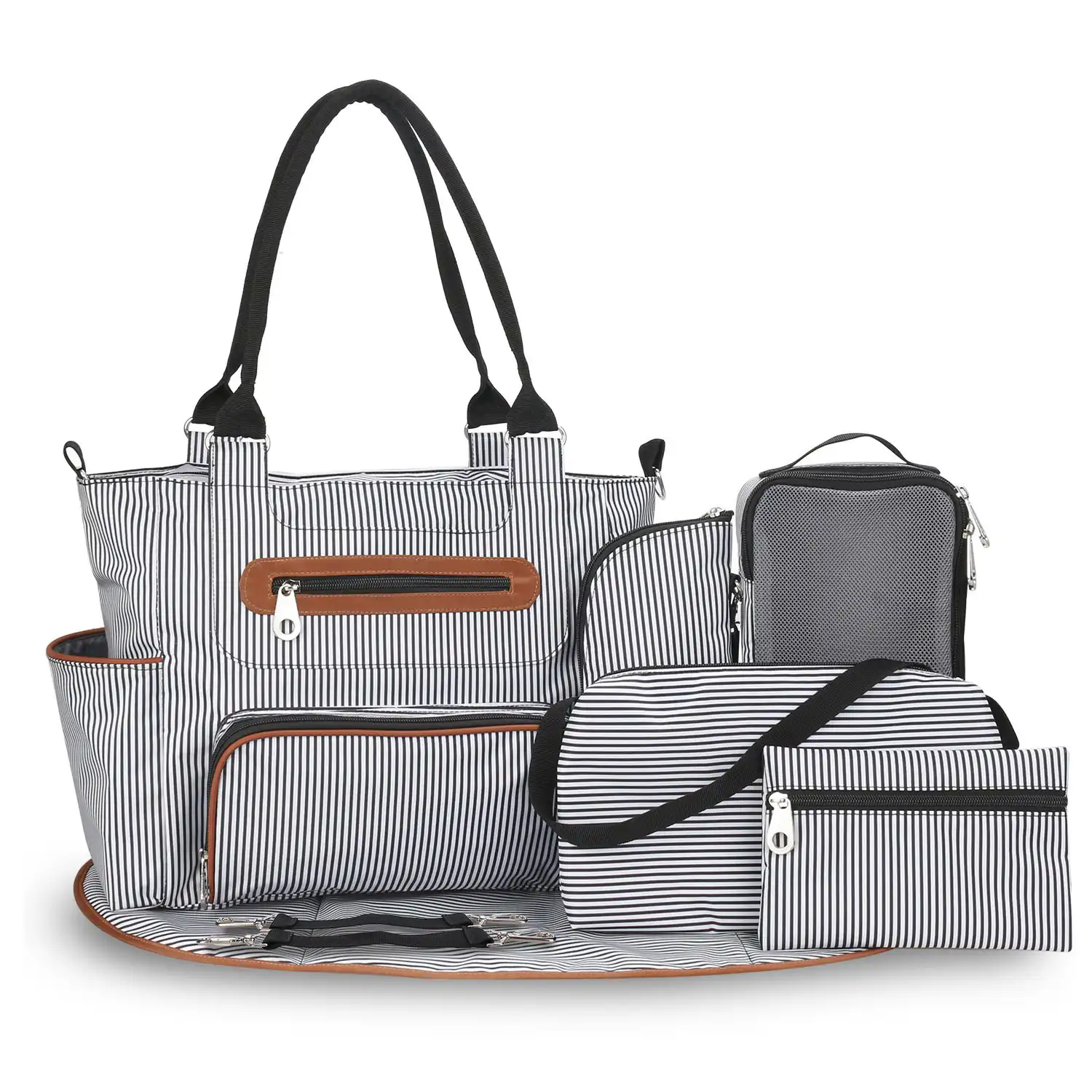 Sac à langer set complet 7 pièces – Élégance Rayures