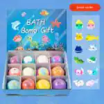 Coffret 12 Bombes de Bain Enfant avec Jouet Caché — Sel de Mer, Thème Océan