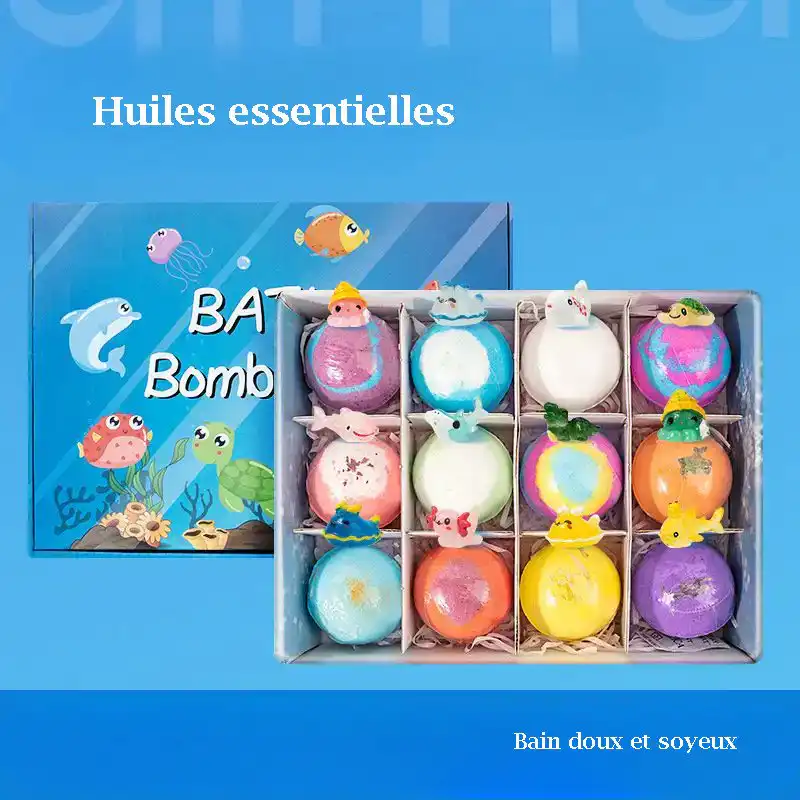 Coffret 12 Bombes de Bain Enfant avec Jouet CachĂ© â Sel de Mer, ThĂšme OcĂ©an - Image 3