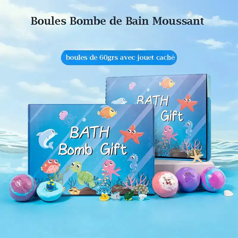 Coffret 12 Bombes de Bain Enfant avec Jouet CachĂ© â Sel de Mer, ThĂšme OcĂ©an - Image 2