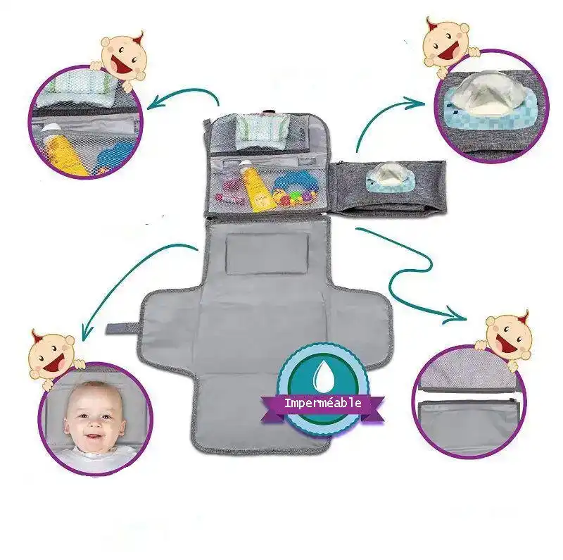 Sac à Langer et Tapis à Langer Portable Pliable — Organisateur Imperméable 3 en 1 - Image 2