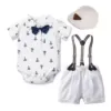 Barboteuse Bébé Garçon Gentleman — Coton, Ensemble 4 Pièces - Marine Blanc