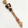 Attache Tétine Personnalisée en Bois avec Prénom — 8 Styles Animaux - Ours Brun