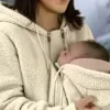 Polar-Tragejacke für Mama und Baby – Känguru-Jacke aus Sherpa mit Kapuze & warmem Reißverschluss - Aprikose