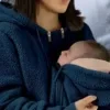 Polar-Tragejacke für Mama und Baby – Känguru-Jacke aus Sherpa mit Kapuze & warmem Reißverschluss - Marineblau
