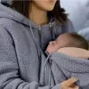 Polar-Tragejacke für Mama und Baby – Känguru-Jacke aus Sherpa mit Kapuze & warmem Reißverschluss - Grau