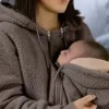 Polar-Tragejacke für Mama und Baby – Känguru-Jacke aus Sherpa mit Kapuze & warmem Reißverschluss - Khaki