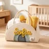 Personalisierter Baby-Organizer-Korb Regenbogen mit Namen - Regenbogen Salbei
