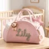 Personalisierter Baby-Aufbewahrungskorb mit Namen, Regenbogen - Rosa