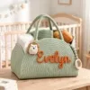 Personalisierter Baby-Aufbewahrungskorb mit Namen, Regenbogen - Salbeigrün