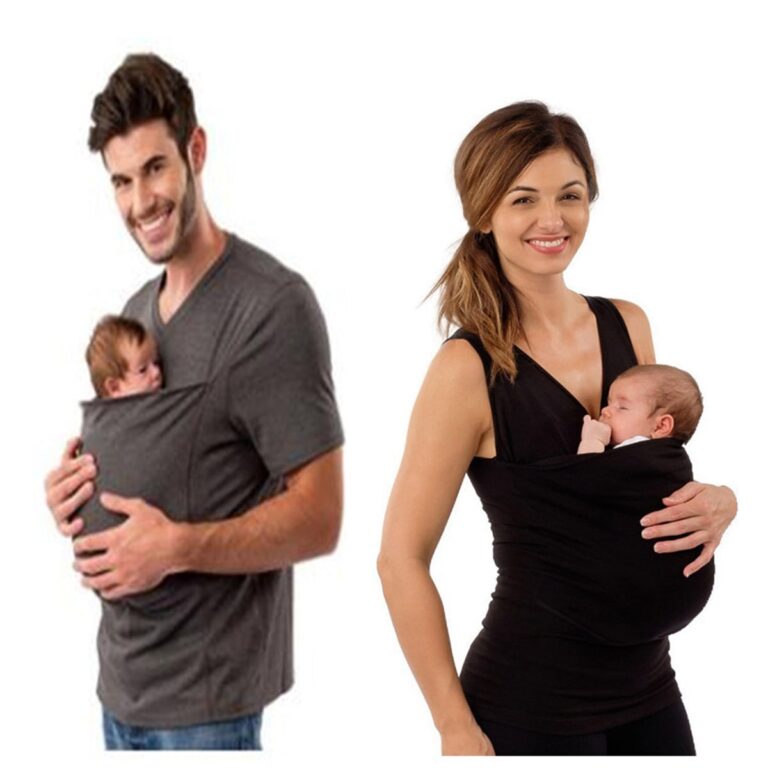 Porte-Bébé T-shirt Kangourou Maman et Papa – Portage Peau à Peau, Poche Intégrée