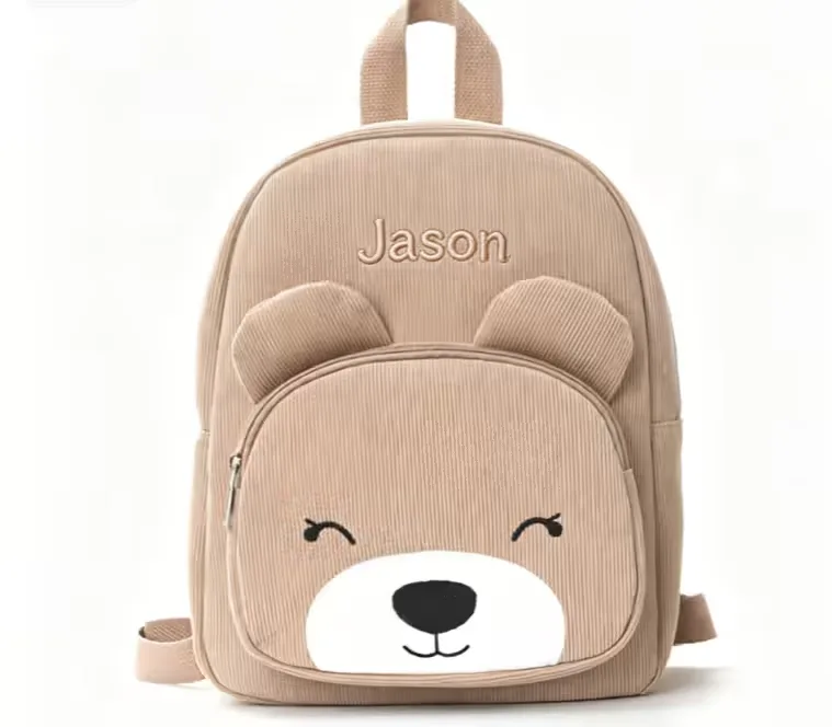 Personalisierter brauner Bärchen-Rucksack mit gesticktem Namen