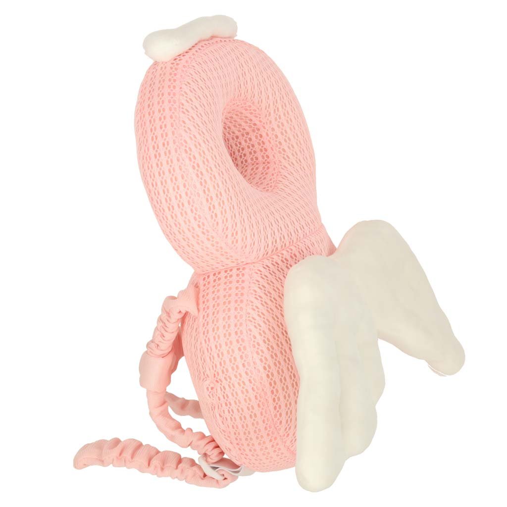 Cojín anticaídas para bebé ángel rosa visto de perfil, malla transpirable