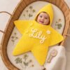 Personalised Crochet Star Baby Nest with Name – Hooded Handmade Baby Sleeping Bag - Yellow / White