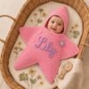 Personalised Crochet Star Baby Nest with Name – Hooded Handmade Baby Sleeping Bag - Pink / Lilac